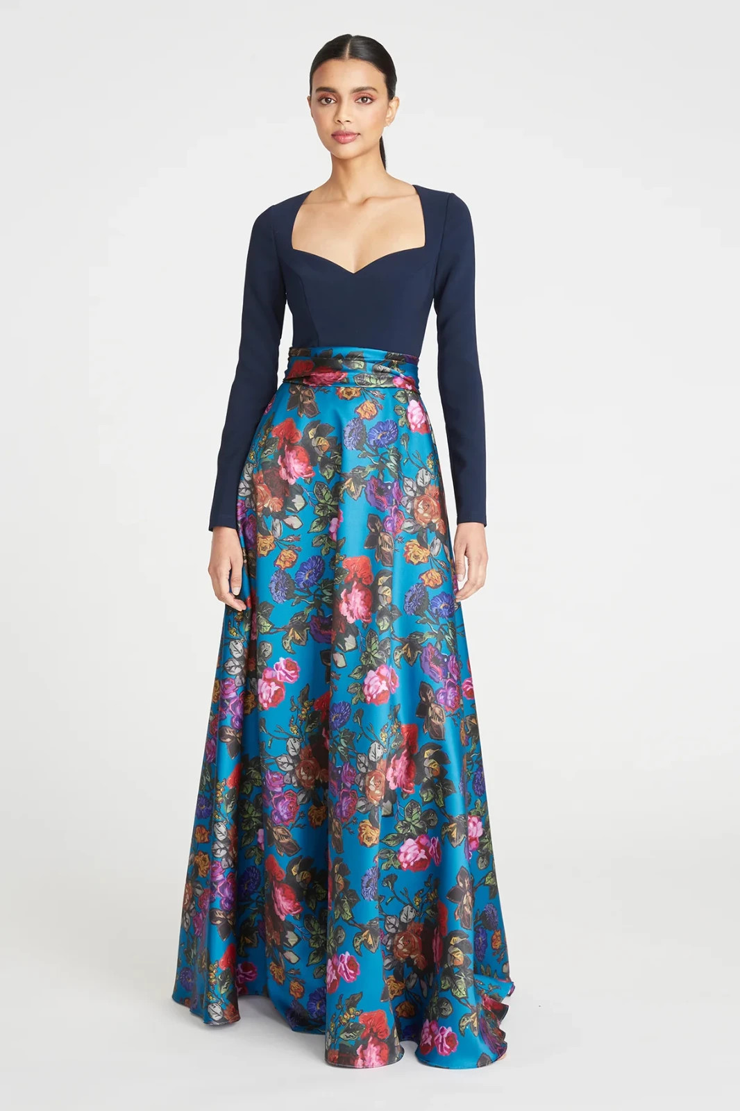 Theia Gown Small* Navy Blue Multi Floral Moonlit Garden Tabitha Long Sleeve