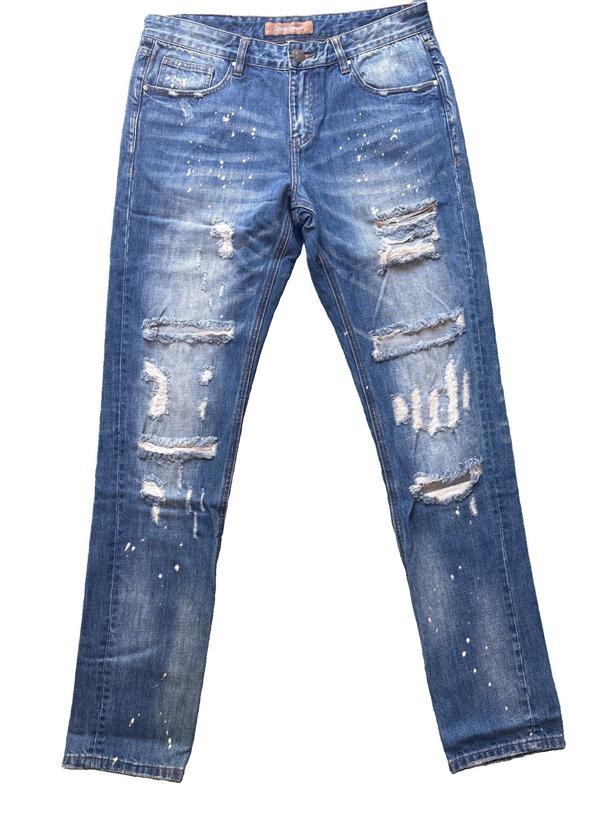 NWOT Crysp Denim Mens Size 34x32 PENTIUM DENIM BLUE JEANS Ripped Distressed