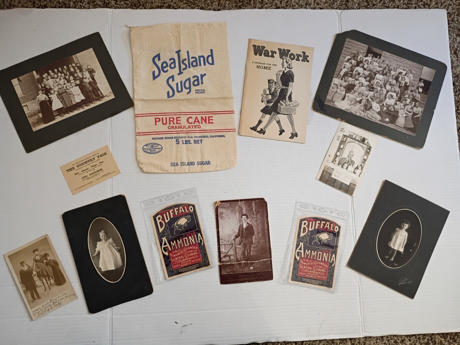 Antique RPPC Photo Ephemera Lot 1902 WWII 1942 Sugar Sack Advertising Americana