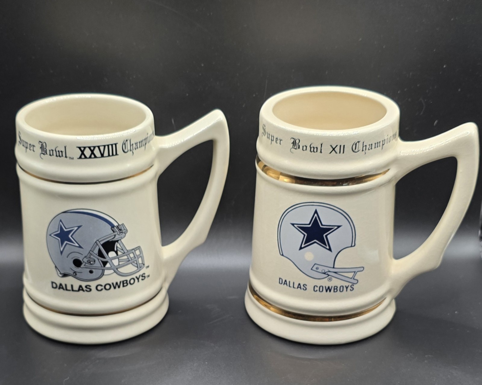 Vintage Dallas Cowboys Super Bowl XII and XXVIII Champions Ceramic Stein Mug Lot Vintage Dallas Cowboys Super Bowl XII and XXVIII Champions Ceramic Stein Mug Lot