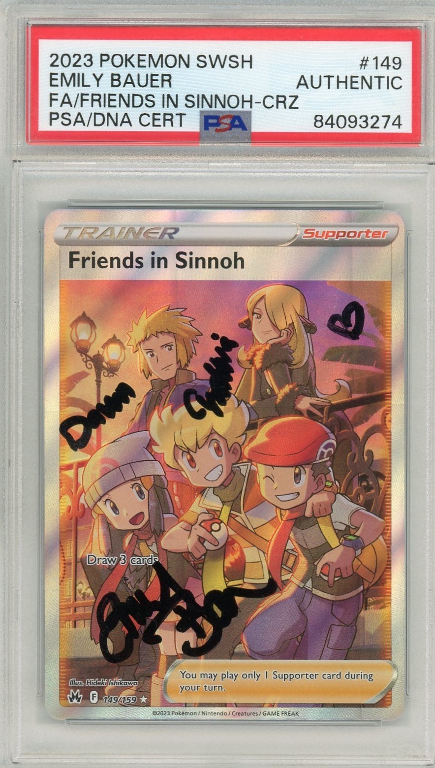 PSA AUTH Signed Emily Bauer Friends in Sinnoh Full Art 149/159 Crown Zenith Holo