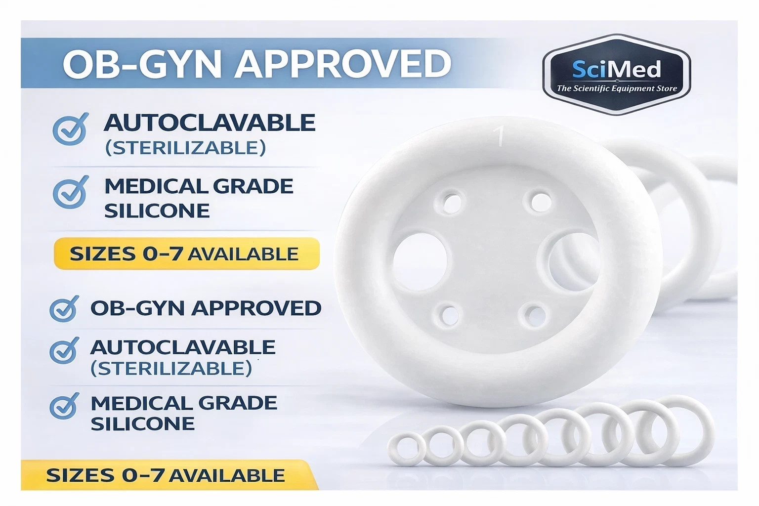 Silicone Vaginal Pessary Ring with Support Autoclavable OB-GYN Approved Size 0-7