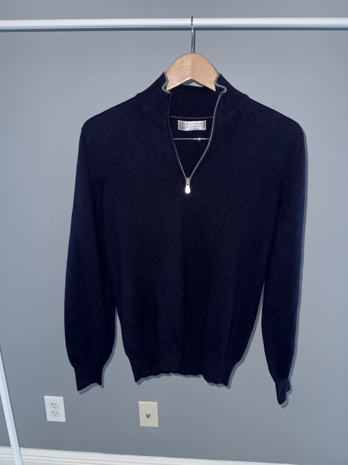 Brunello Cucinelli Quarter Zip Sweater Mens 50 Blue 100% Cashmere Made In Italy