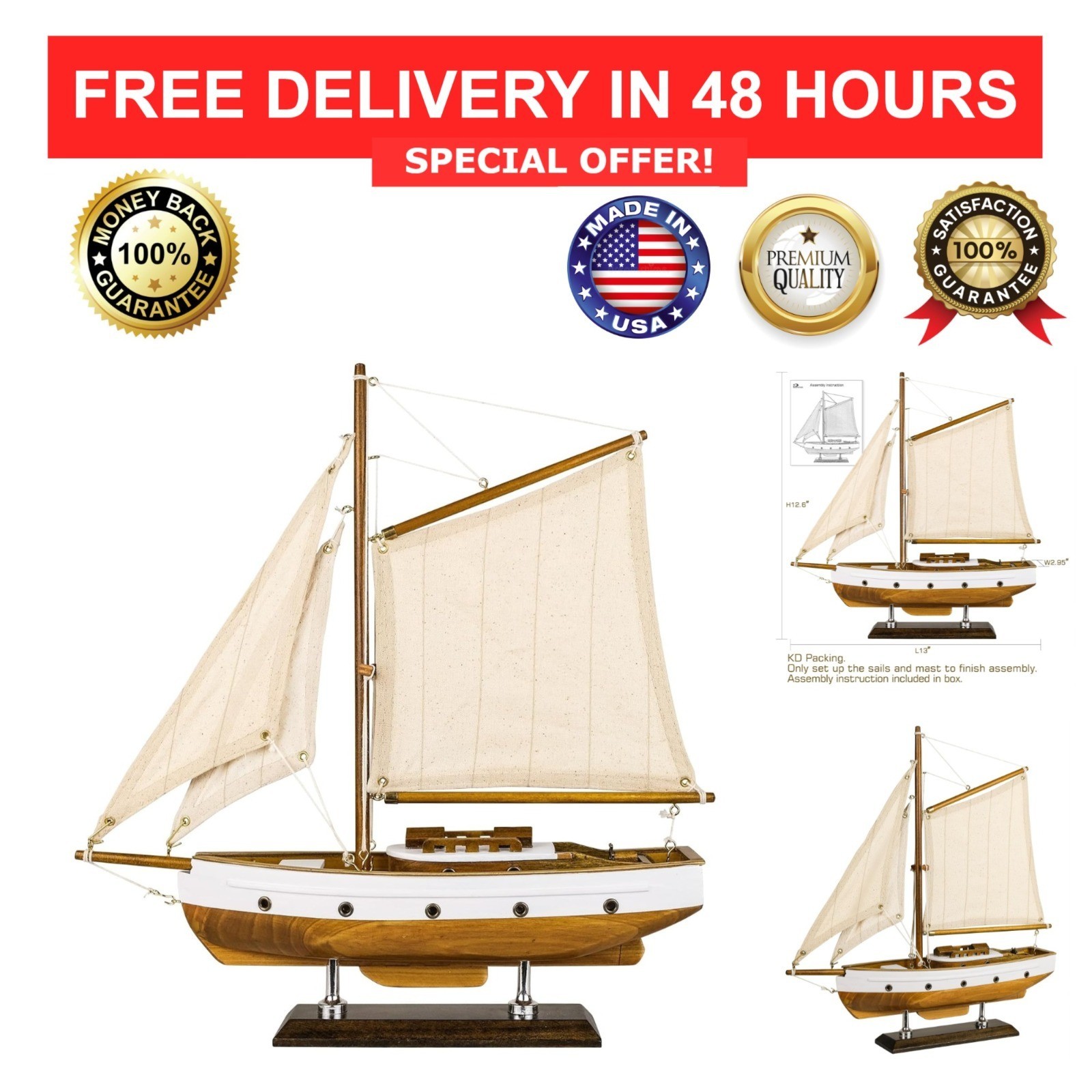 SAILINGSTORY Wooden Sailboat Decor 13\
