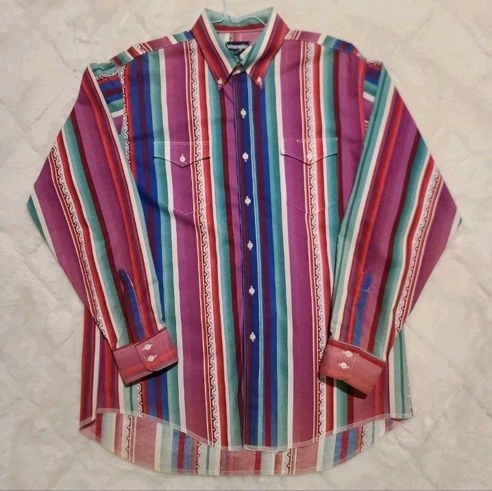 Vtg Wrangler Brushpopper Shirt XL 17.5 35 X-Long Tails Western Rodeo 90s Cowboy