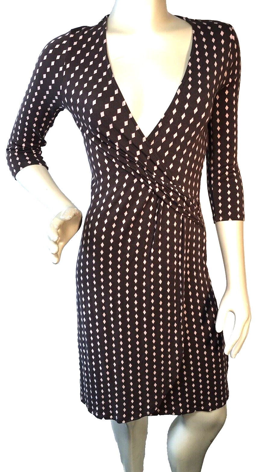 Escada Sport Brown Pink vtg V Neck Faux Wrap jersey Dress Size 34 Escada Sport Brown Pink vtg V Neck Faux Wrap jersey Dress Size 34