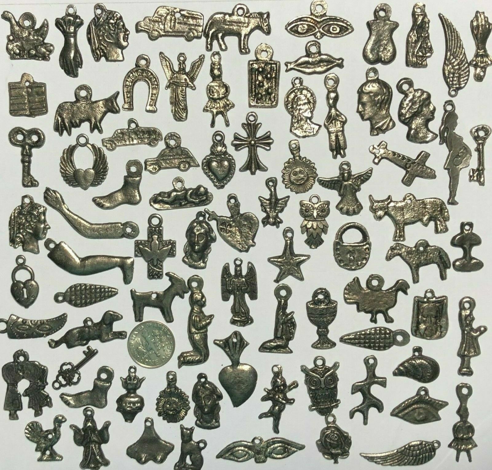 25 Milagro Charms Mexican Folk Art Dark Antique SILVER/Black Wholesale lot 25 Milagro Charms Mexican Folk Art Dark Antique SILVER/Black Wholesale lot