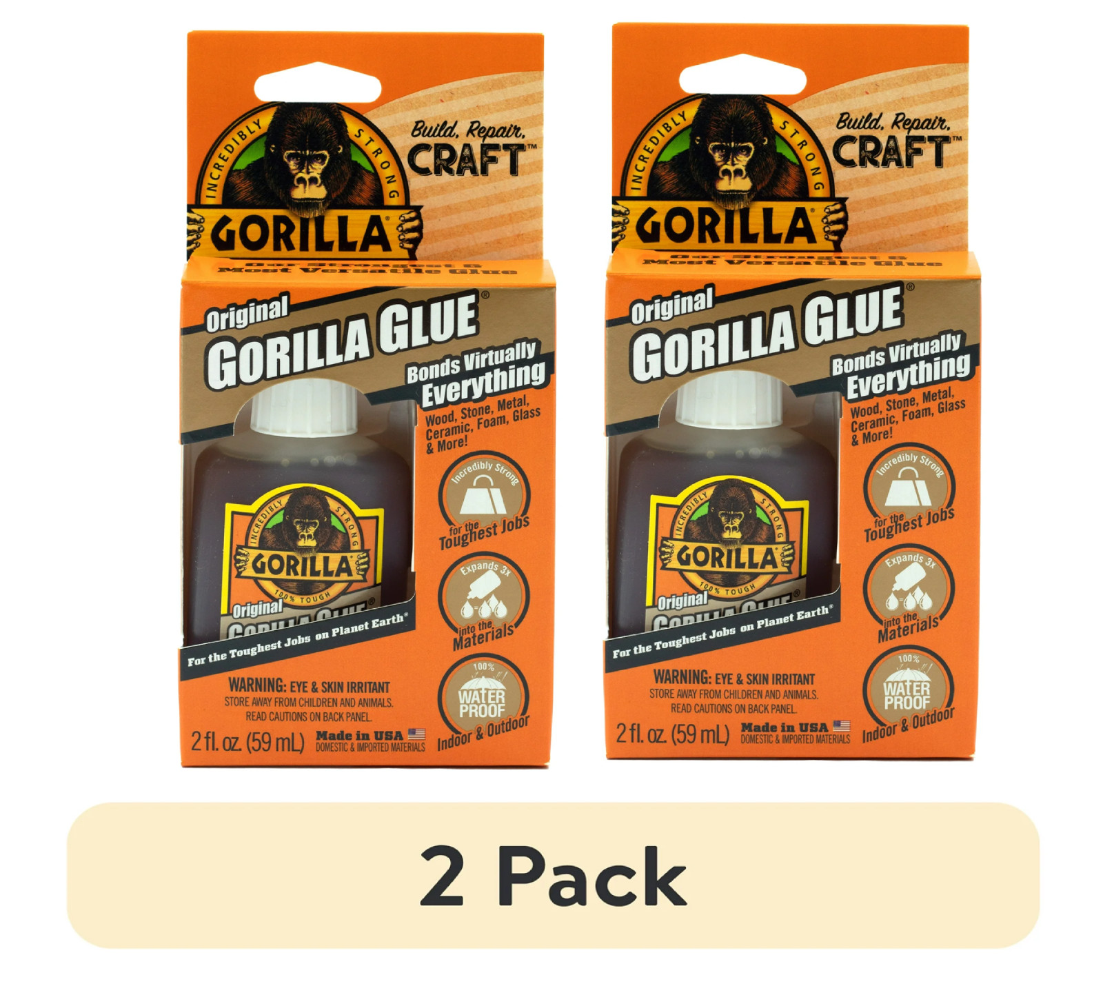 Gorilla Original Waterproof Polyurethane Glue, 2 ounce 2 - Pack, Brown Gorilla Original Waterproof Polyurethane Glue, 2 ounce 2 - Pack, Brown