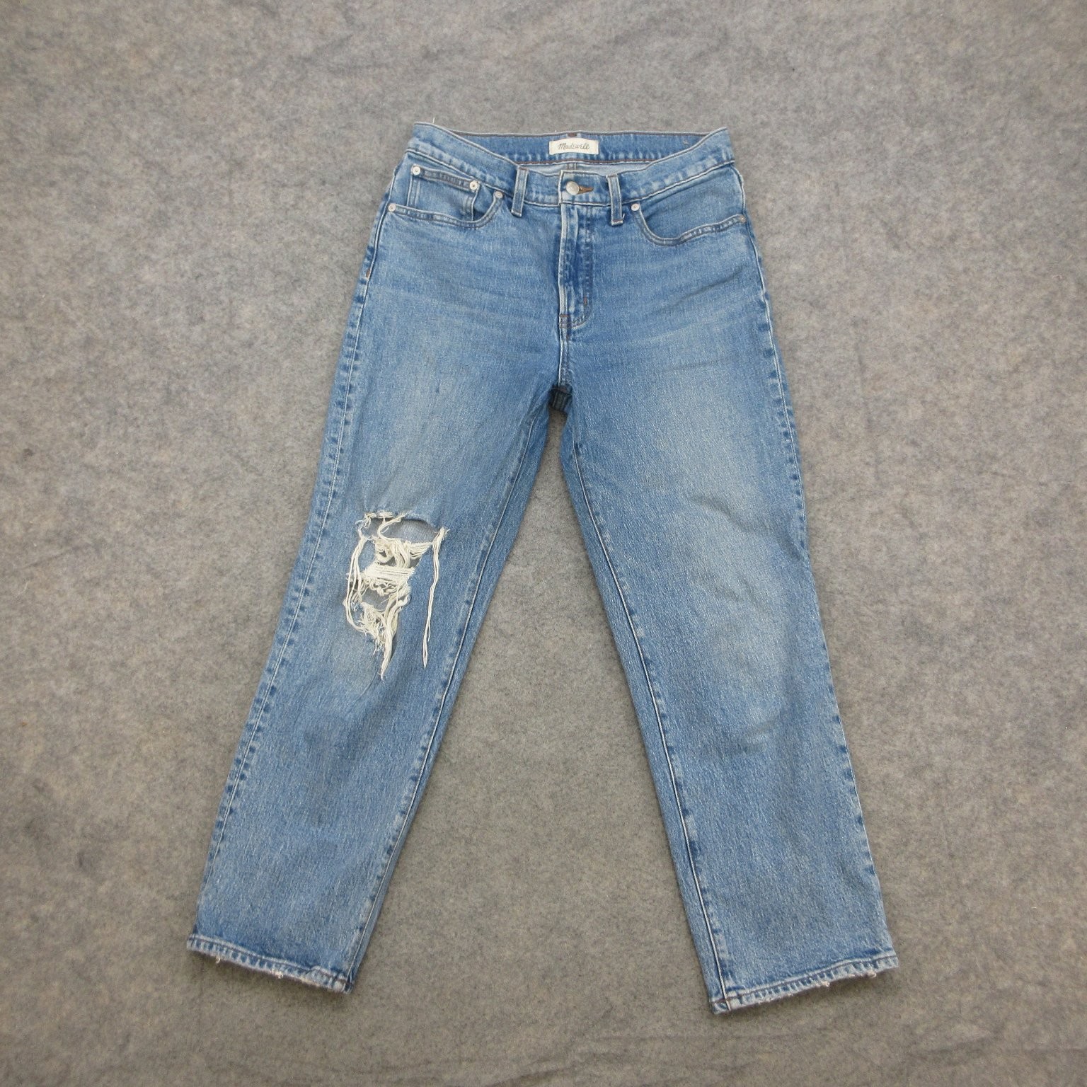Madewell Jeans Women\'s 29P Light Wash Distressed Straight Denim