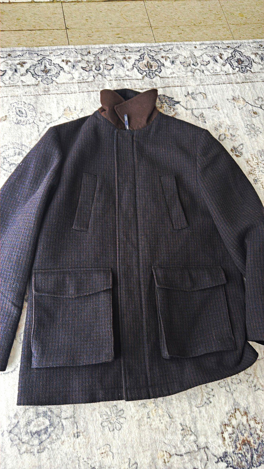 Ted Baker Men\'s Gray Wool Herringbone Lined Jacket Pockets Stand Collar L Ted Baker Men\'s Gray Wool Herringbone Lined Jacket Pockets Stand Collar L