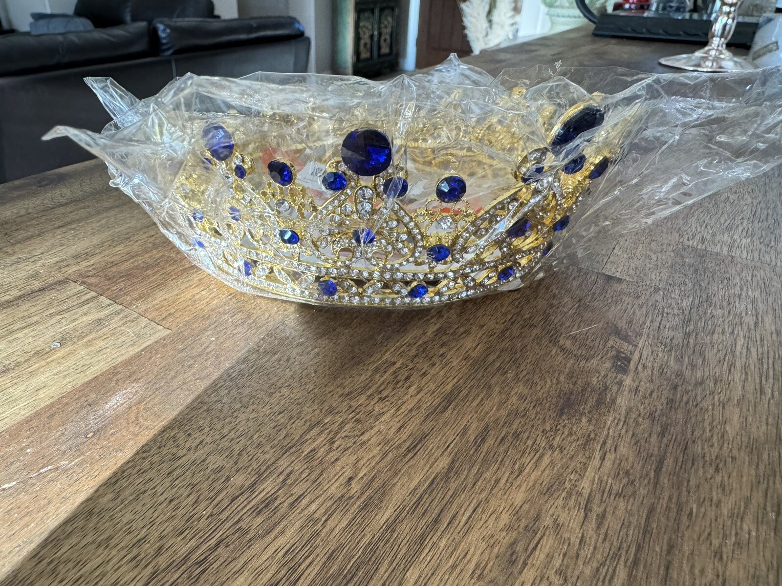 Makone Queen Crown Gold Tiara Blue Stones Rhinestowns Princess Beauty Pageant