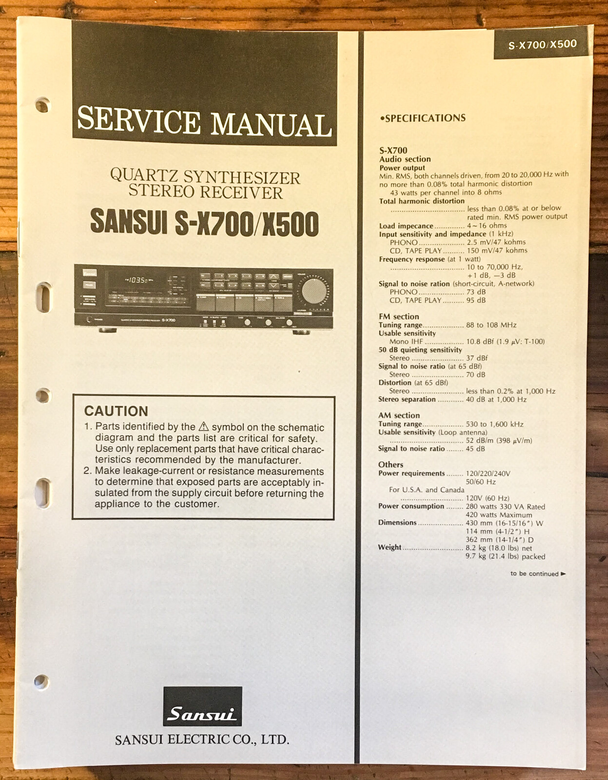 Sansui S-X700 S-X500 Receiver Service Manual *Original*