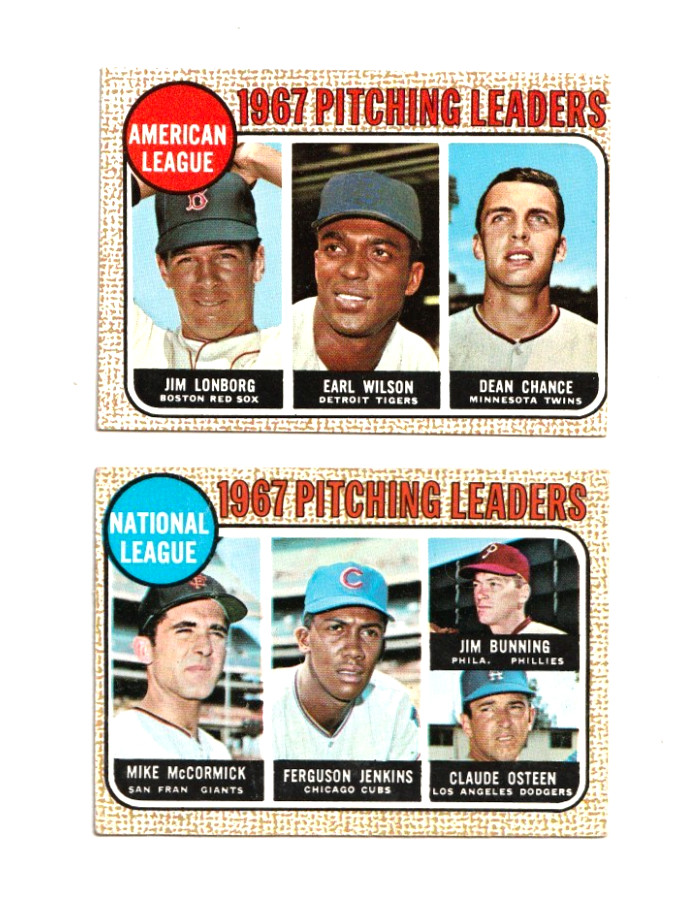 1968 Topps Baseball 1967 NL #9 & AL #10 Pitching Leaders Ex 1968 Topps Baseball 1967 NL #9 & AL #10 Pitching Leaders Ex