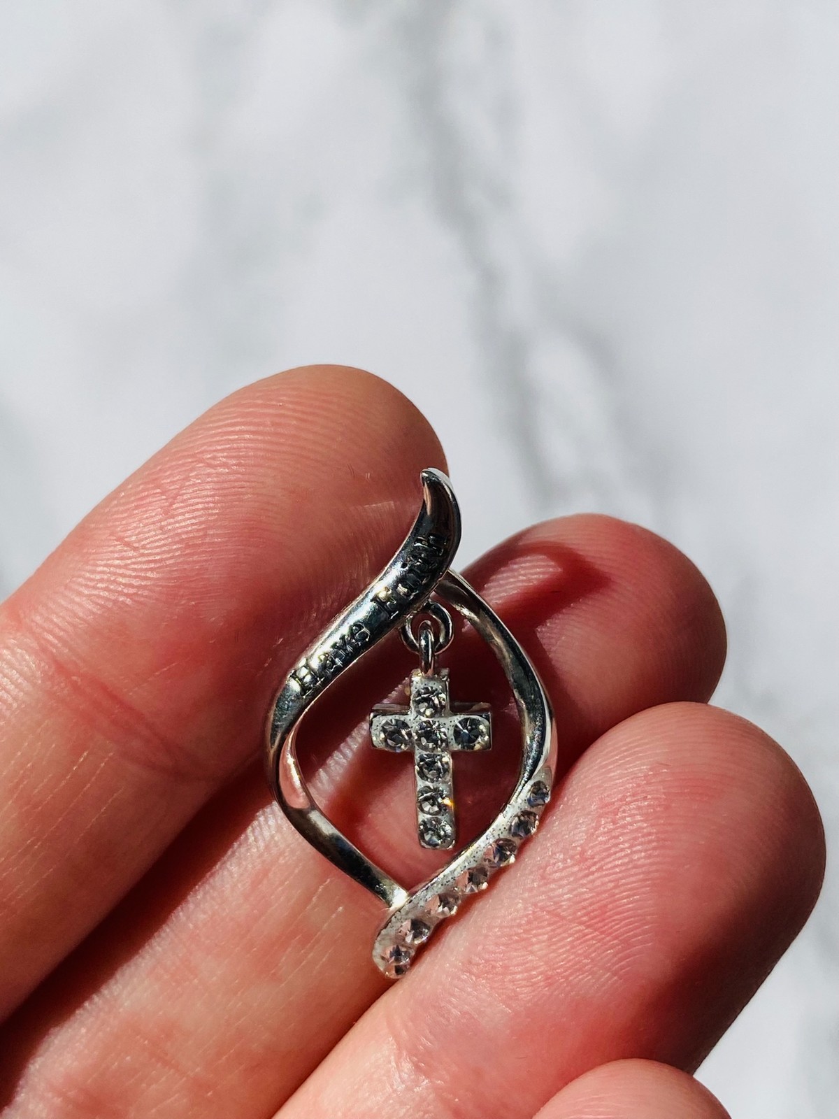 Vintage 925 Sterling Silver Have Faith CZ Cross Pendant 1.96g