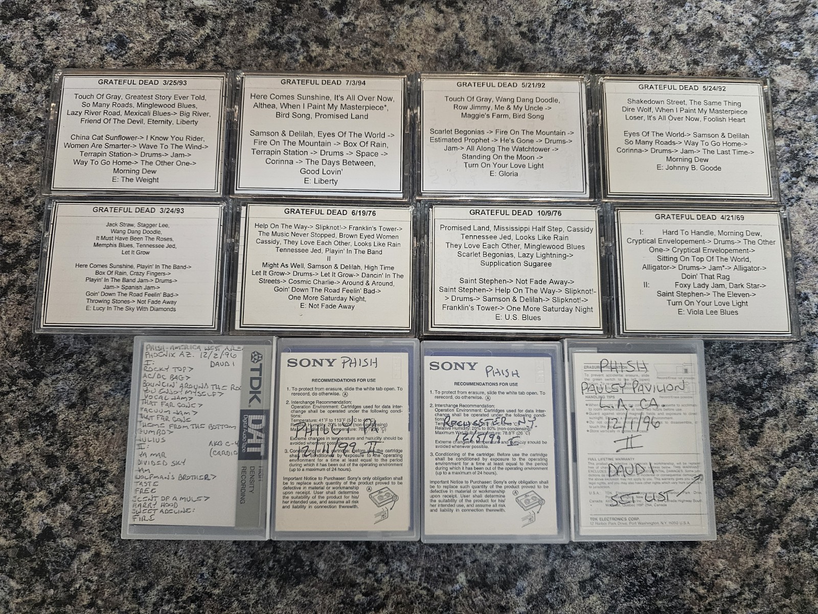 Phish & Grateful Dead Dat Concert Recording Lot Of 12 1970's 1990's Collection 