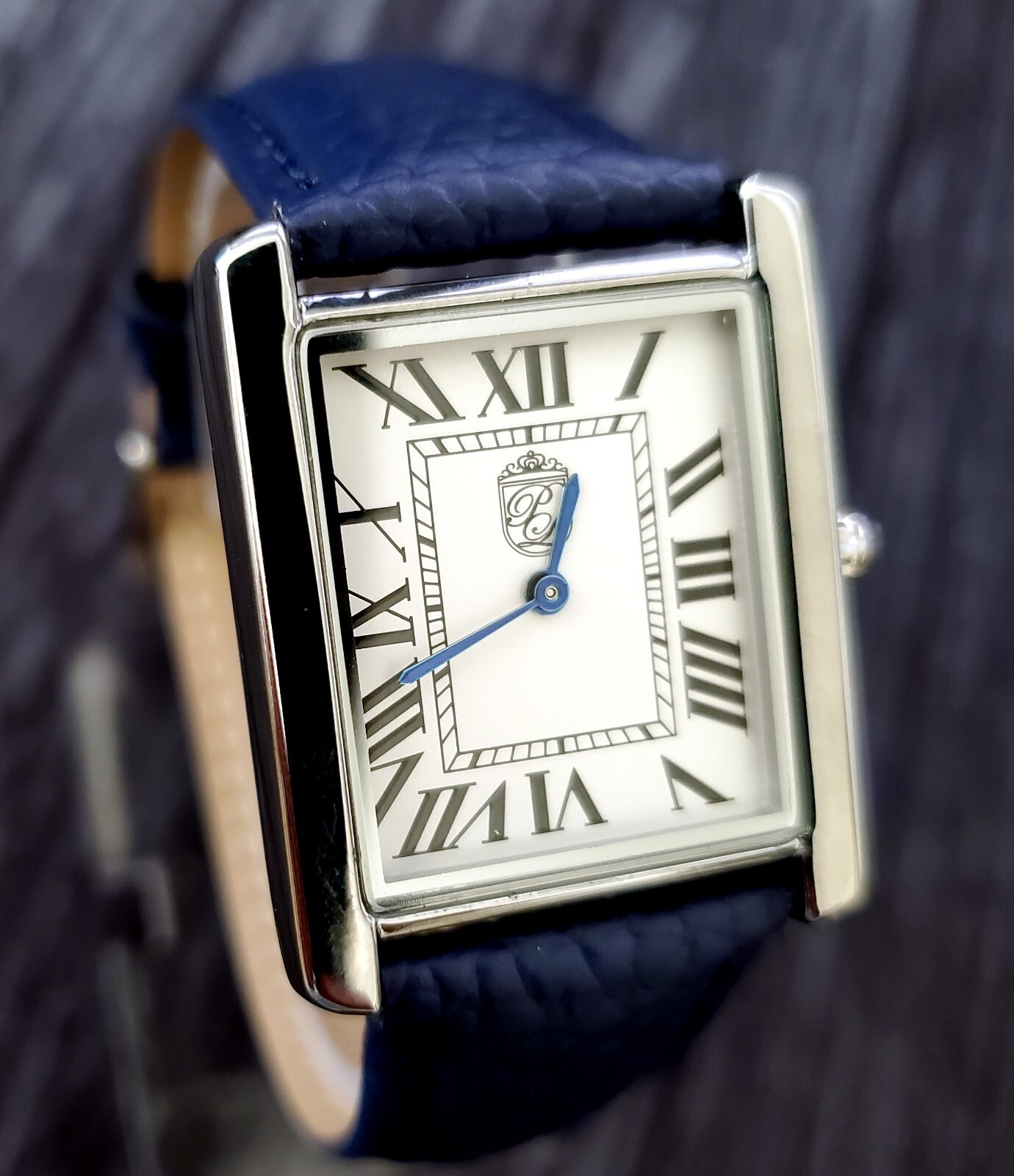 Iconic Swiss Inspired Pierre Lucerne 1888 Mens Tank Watch White Enamel Dial BLUE