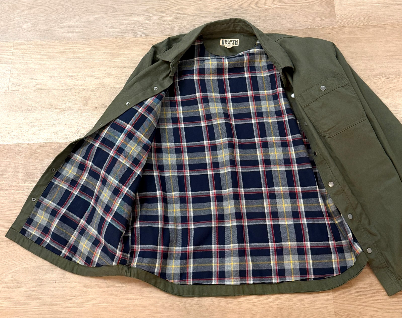 VTG MEN\'S DULUTH TRADING CO CANVAS GREEN FLANEL LONG SLEEVE BUTTON UP JACKET 2XL VTG MEN\'S DULUTH TRADING CO CANVAS GREEN FLANEL LONG SLEEVE BUTTON UP JACKET 2XL