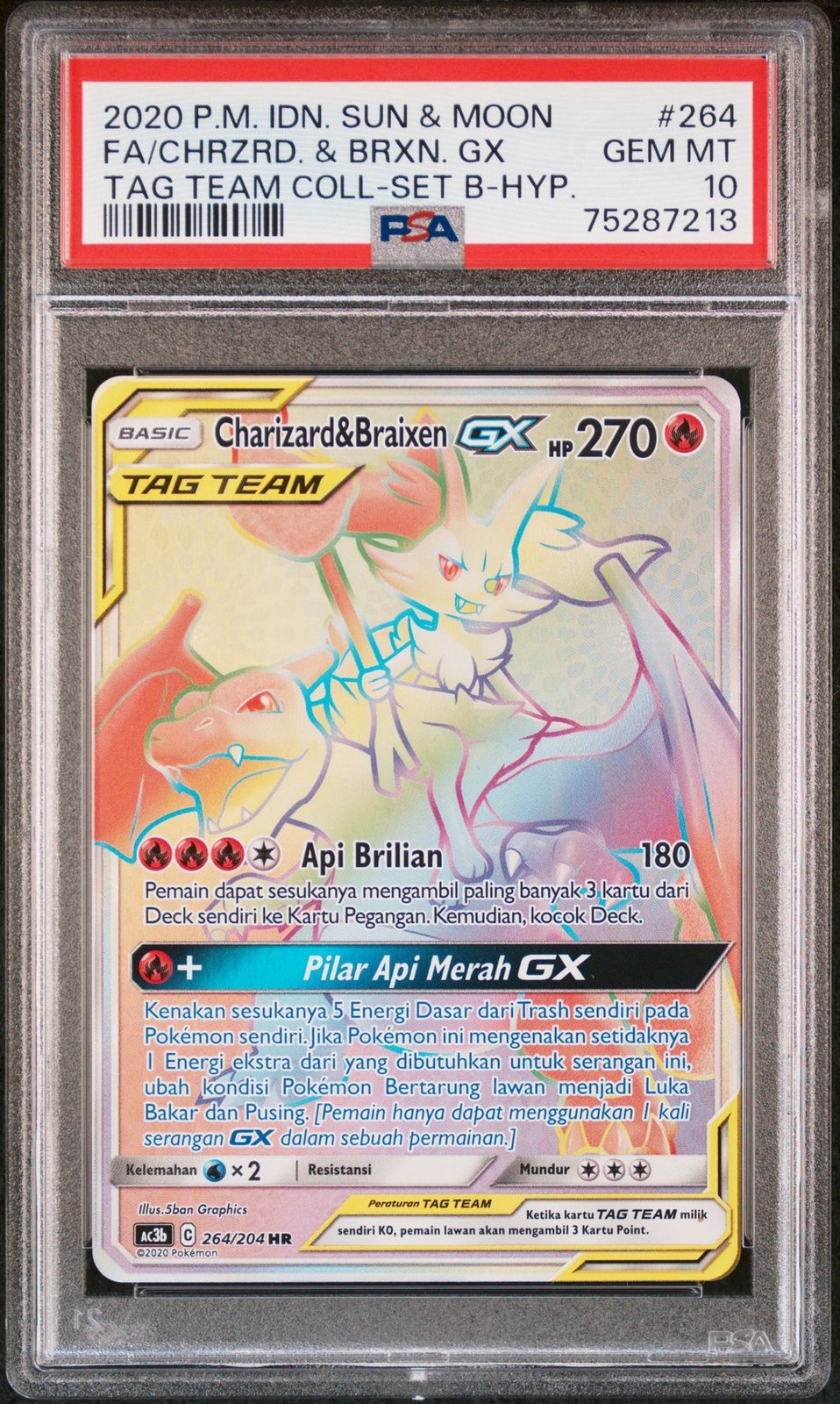 Charizard & Braixen GX 2020 Pokemon Indonesian #264 PSA 10 [Ship IDN]