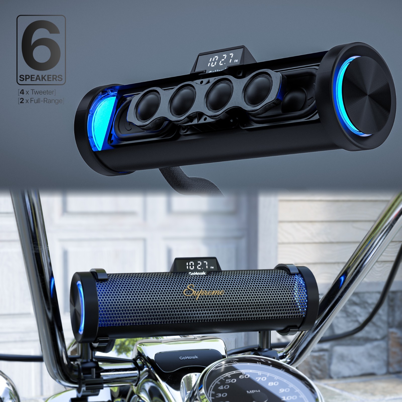 Waterproof Bluetooth Motorcycle Stereo 6 Speakers MP3 Audio Music System Radio