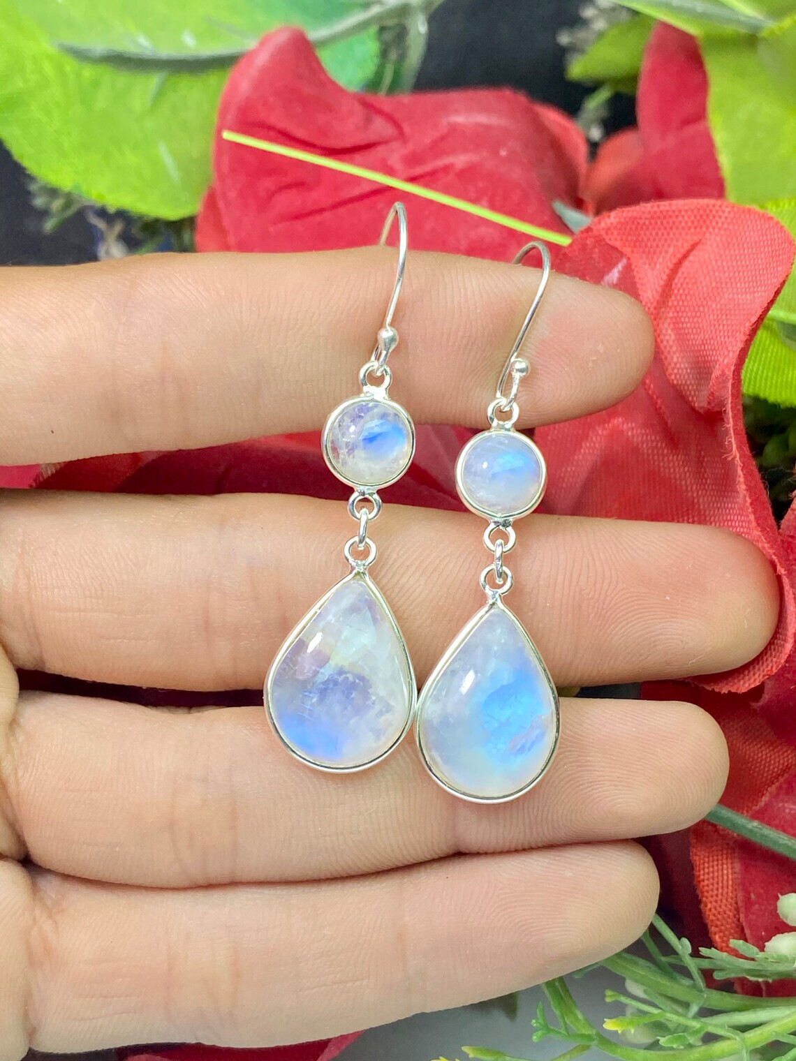 Amazing Rainbow Moonstone Gemstone 925 Sterling Silver Handmade Earring Ag-118