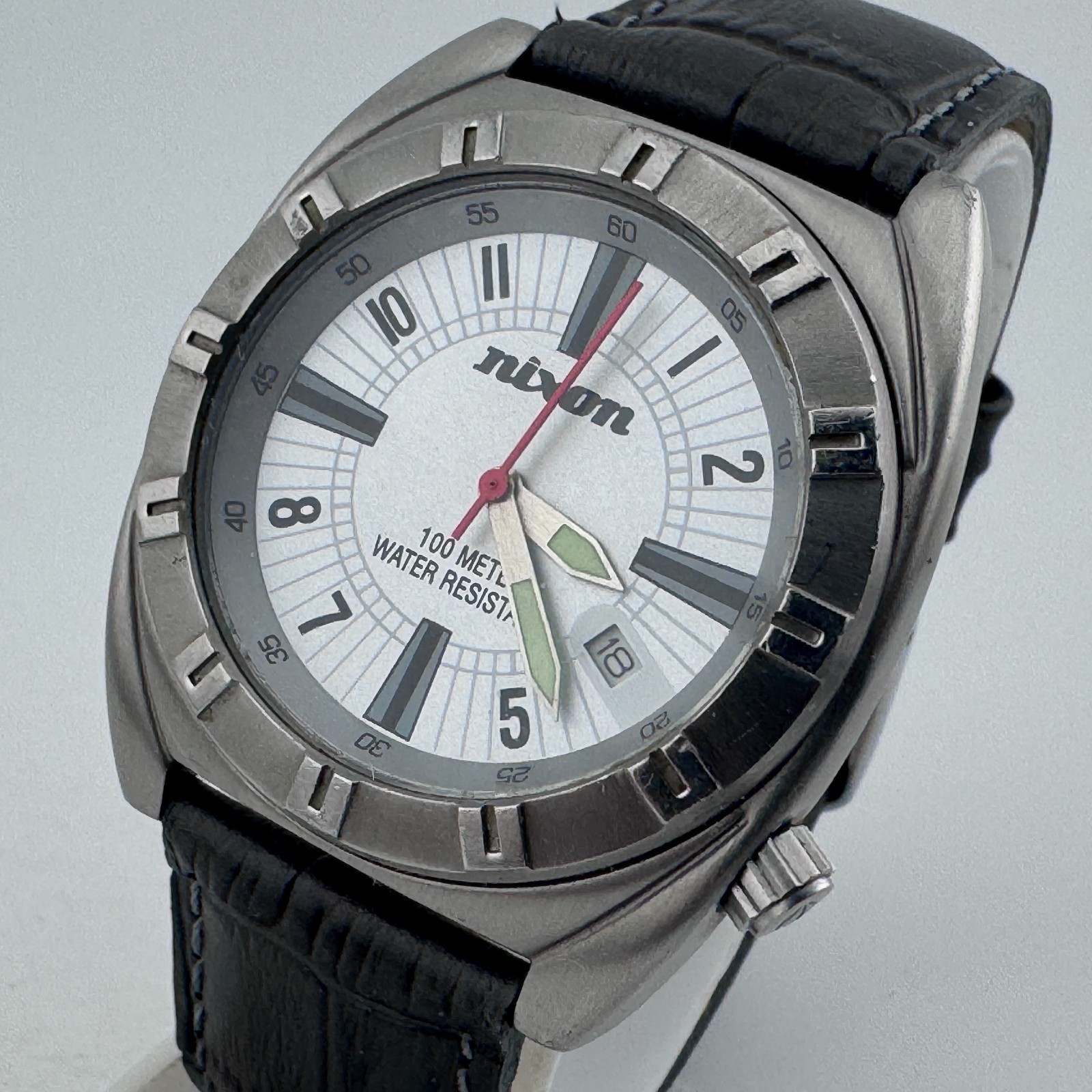 Nixon Quartz Watch Team Designed Custom Built Men 100m Silver Steel New Battery