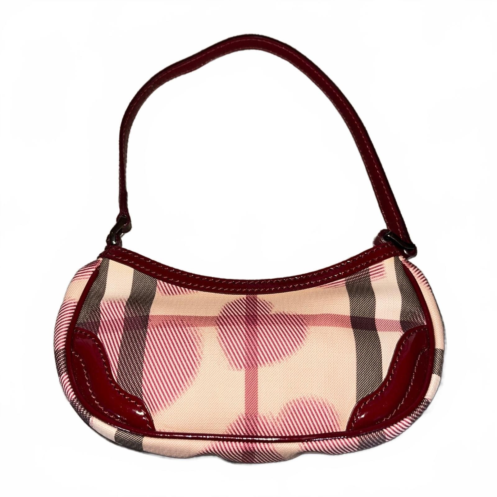 Burberry Nova Check Hearts Pouchette Mini Shoulder Bag with Patent Leather Red