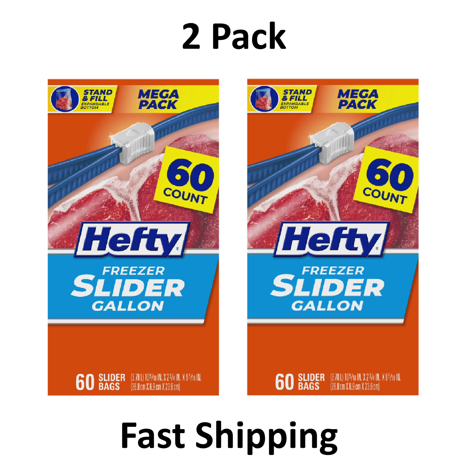 Hefty Slider Freezer Storage Bags, Gallon Size, 60 Count 2 Pack Hefty Slider Freezer Storage Bags, Gallon Size, 60 Count 2 Pack