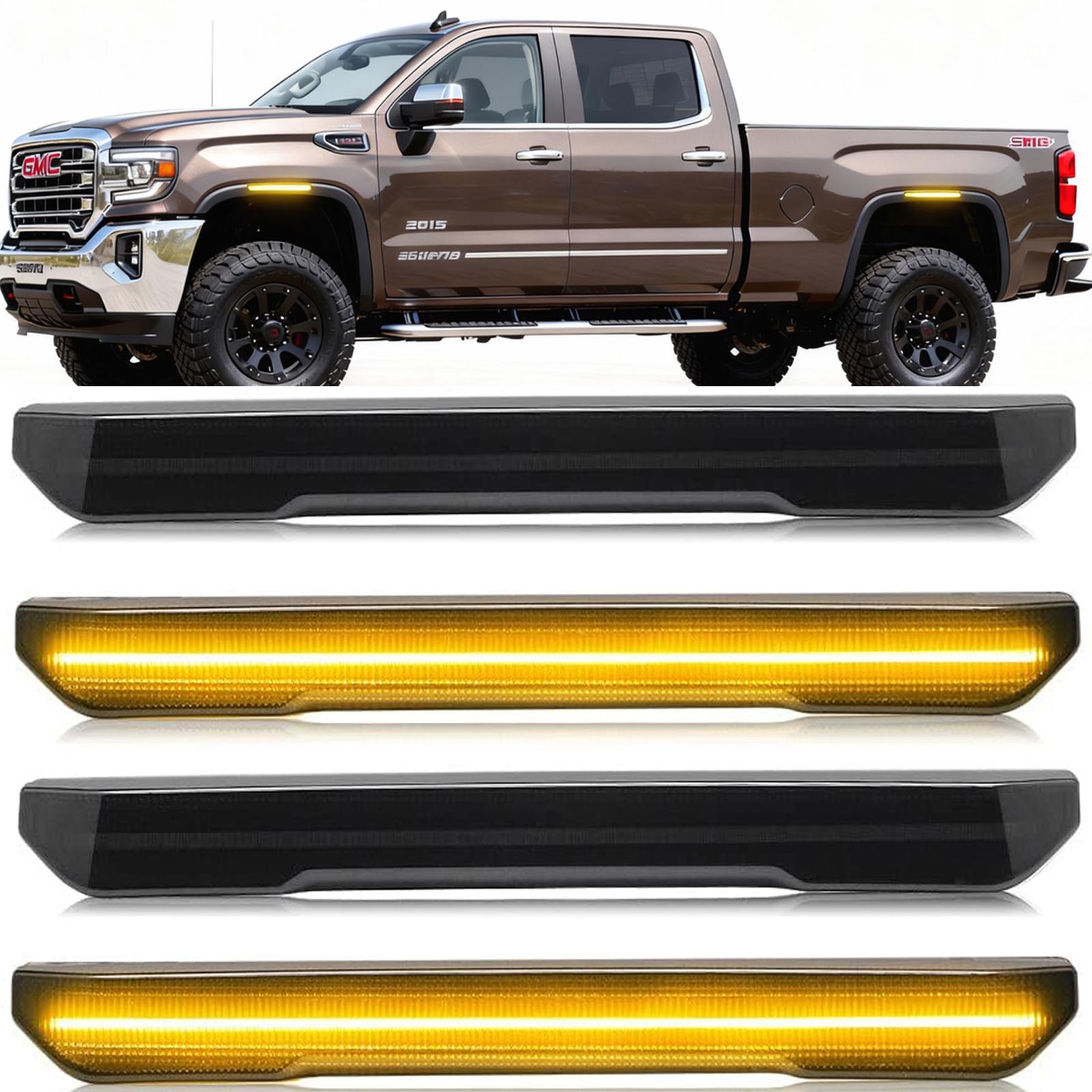 Smoked Front&Rear LED Fender Side Marker Light For 20-26 GMC Sierra 2500 3500 HD
