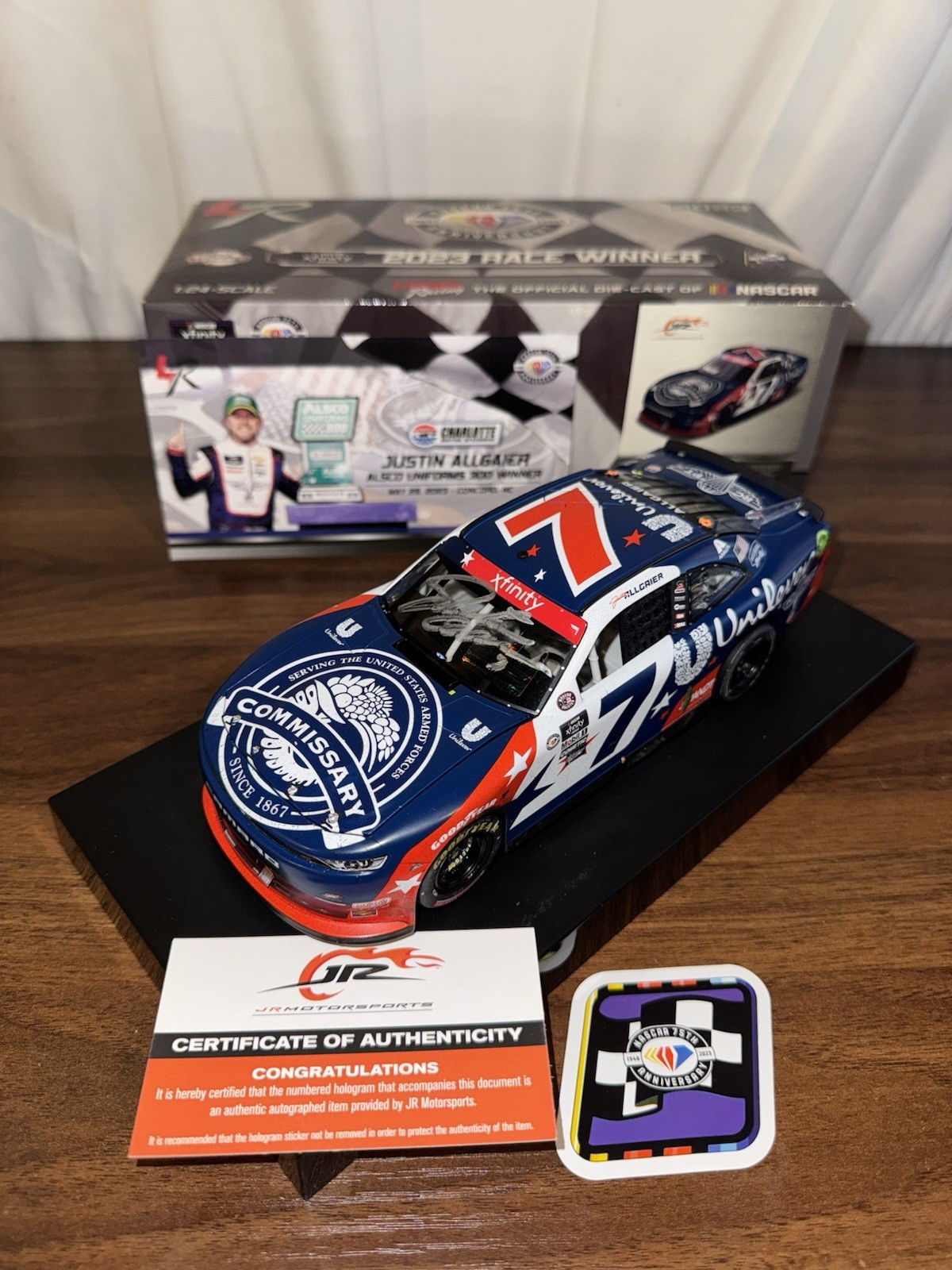 Autographed 2023 Justin Allgaier #7 Unilever Military Charlotte Win 1/24 Diecast