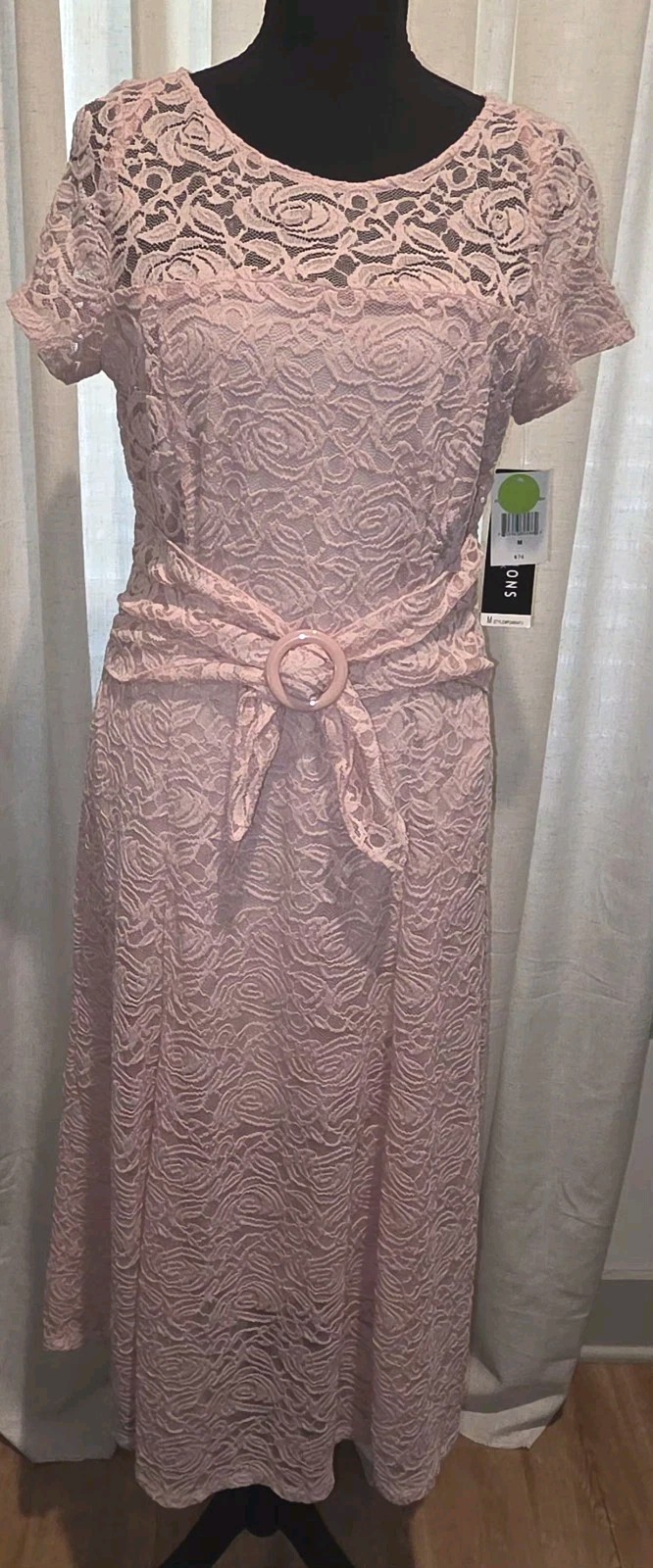 Perceptions New York Sz M Pink Lace Dress Belted Rose Print NWT Mother Bride
