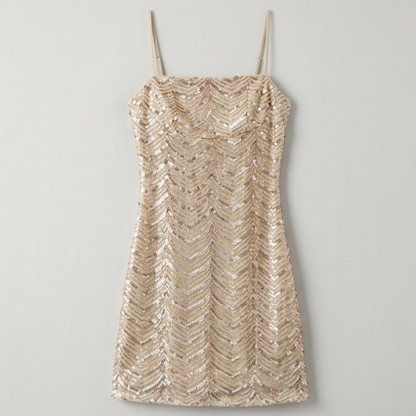 Cider NWT Sequin Abstract Wave Square Neck Cami Mini Dress XS Hoco Disco Chic