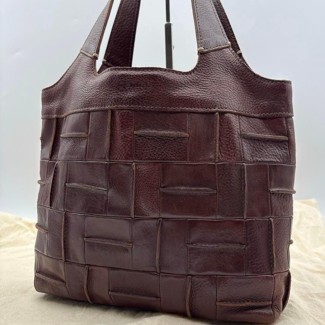 Genten Matonne Leather Tote Bag A4 Compatible Woven Design Used Authentic