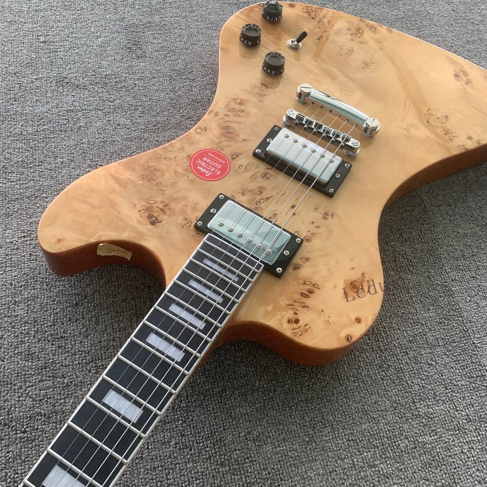Hot sale nature Solid Body Electric Guitar Burl Top HH Pickups Chrome Parts fast
