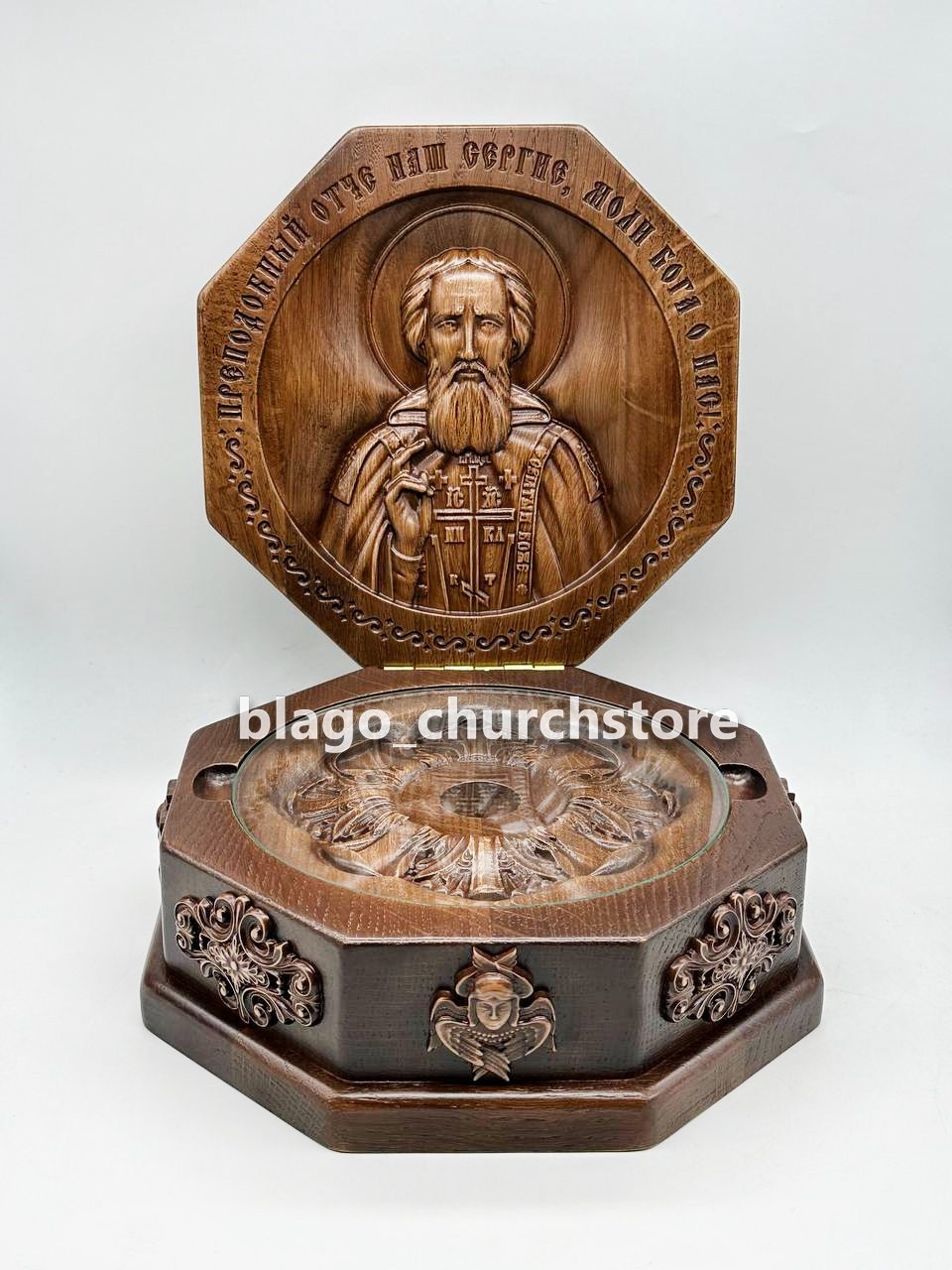 Wood Church Ark for Holy Relics Ortodox with icon of Saint Sergius 8.07\