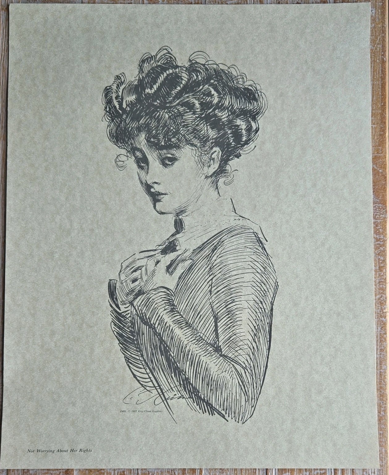 The Gibson Girl Grey Cloud Graphics Not Worrying About Her Rights Drawing 1987