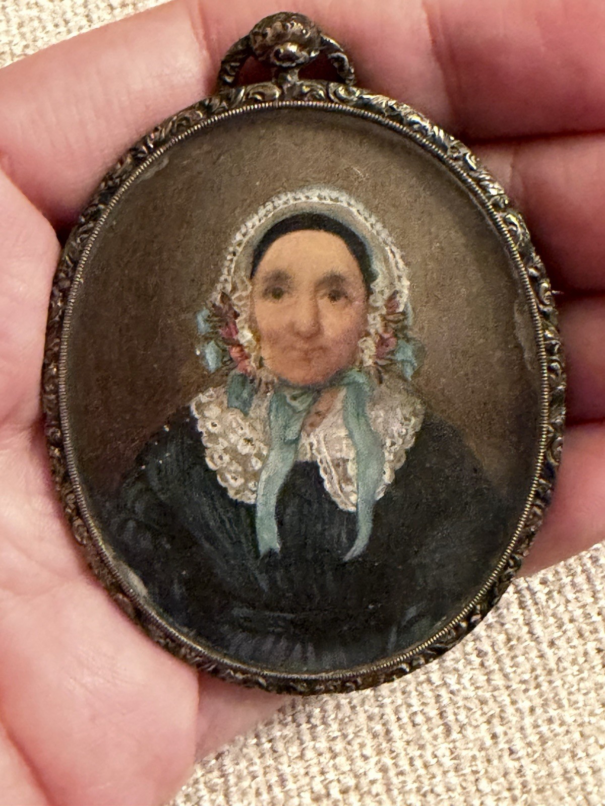 Antique Early–Mid 19th Century Portrait Miniature in Ornate Gilt Frame Mourning