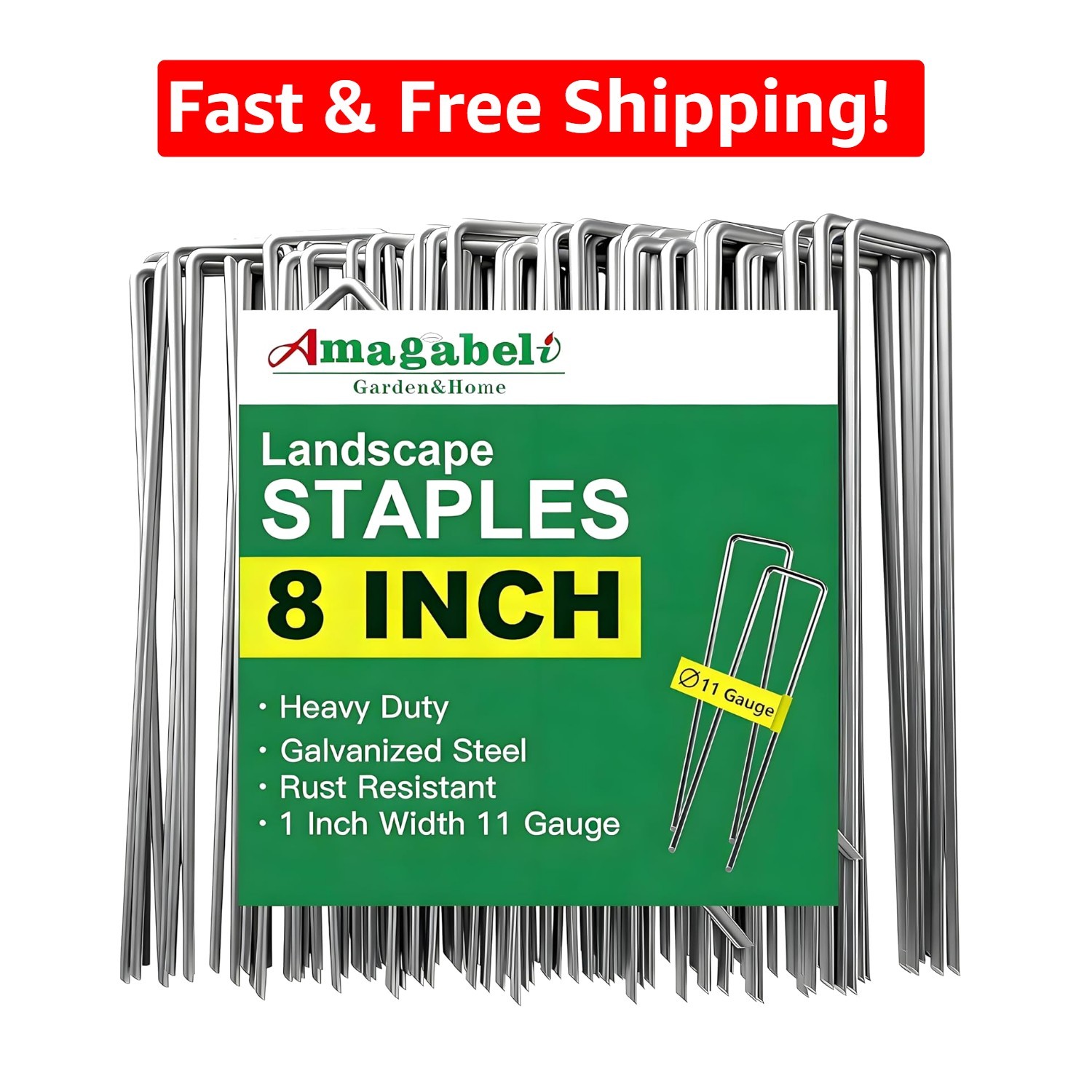AMAGABELI 200-Pack Heavy-Duty 8-Inch Galvanized Landscape Staples for Gardens