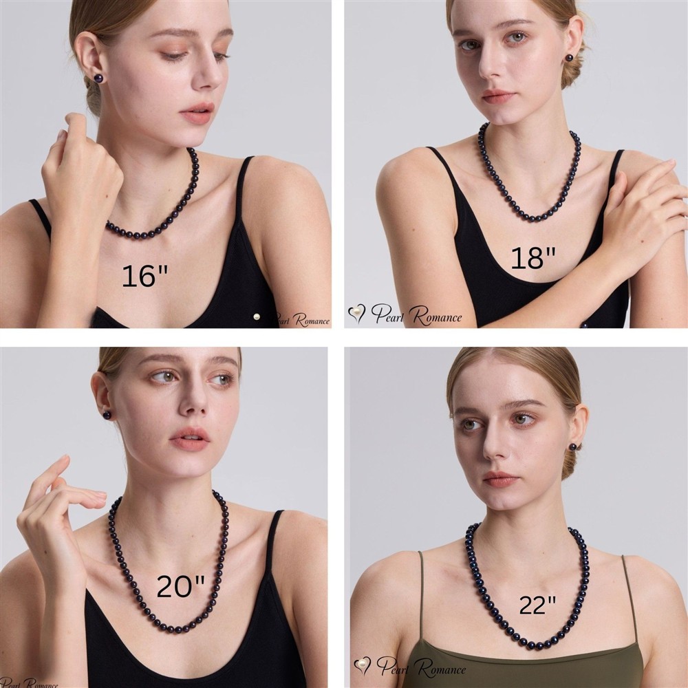 22 Inch AAAA+ ROUND 10mm 10.5mm Black Pearl Necklace Earrings Set Cultured