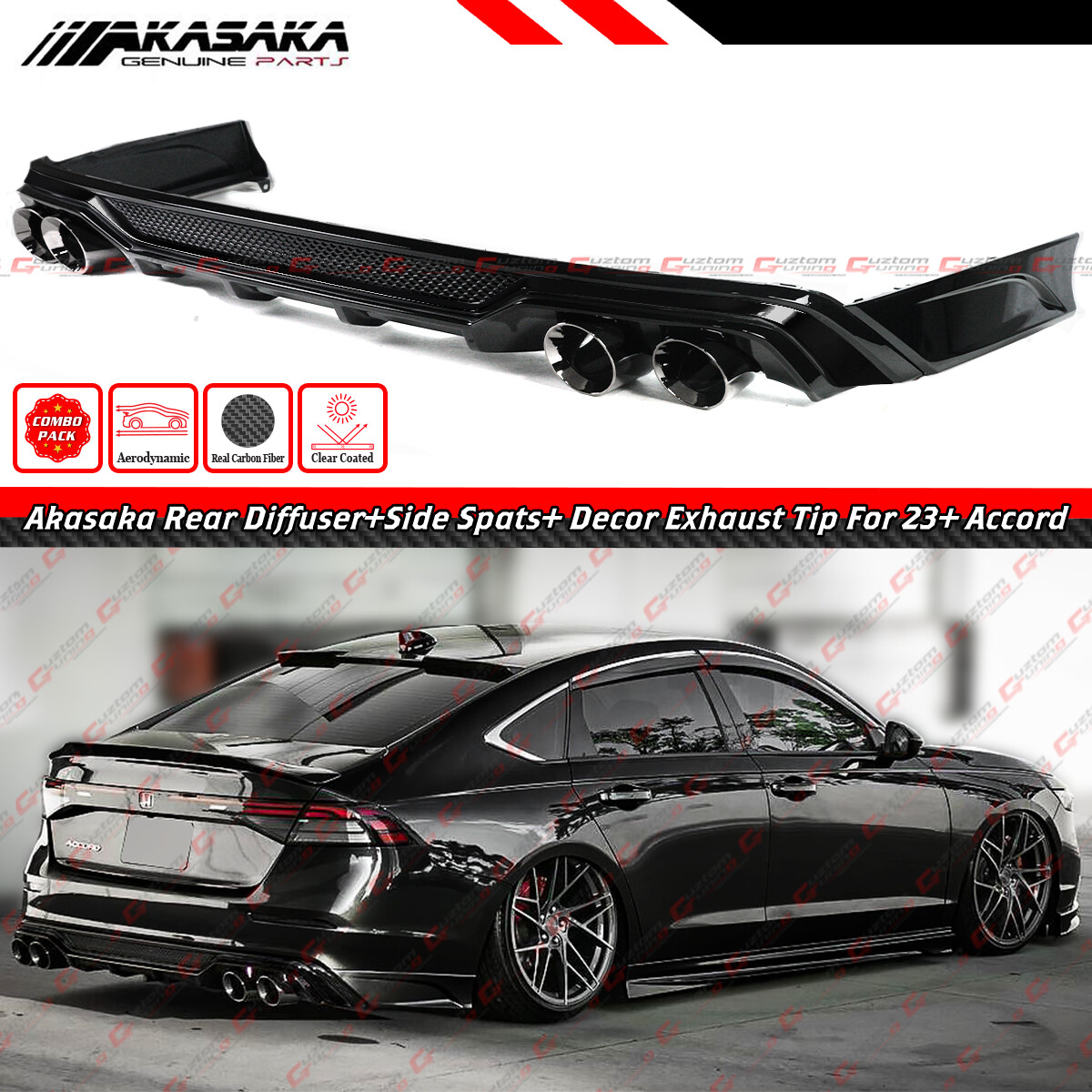 FOR 2023-26 ACCORD AKASAKA FULL BLACK REAR DIFFUSER + CORNER SPAT + EXHAUST TIP FOR 2023-26 ACCORD AKASAKA FULL BLACK REAR DIFFUSER + CORNER SPAT + EXHAUST TIP
