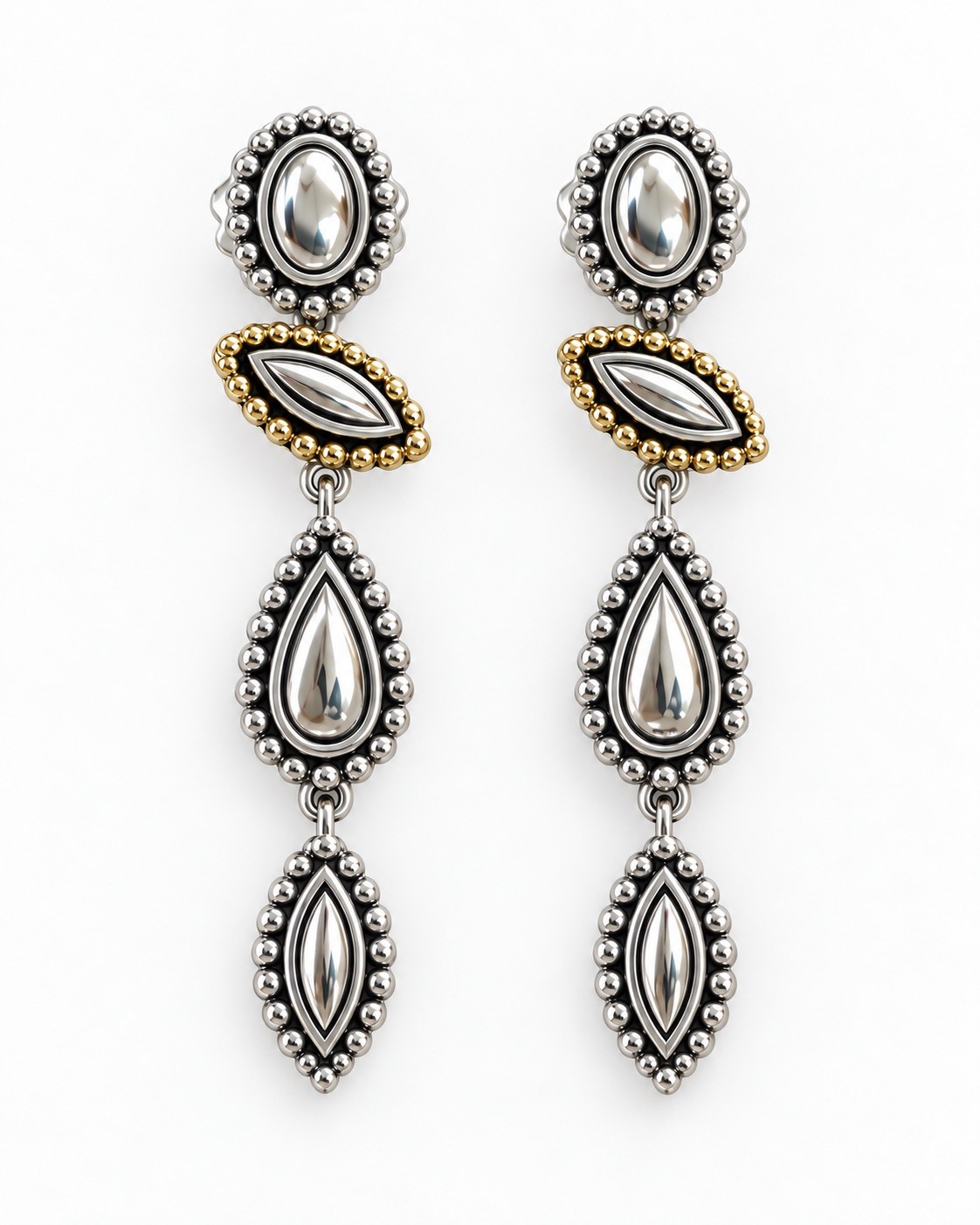 NWT LAGOS Signature Caviar 18K Gold Sterling Silver Tired Drop Dangle Earrings