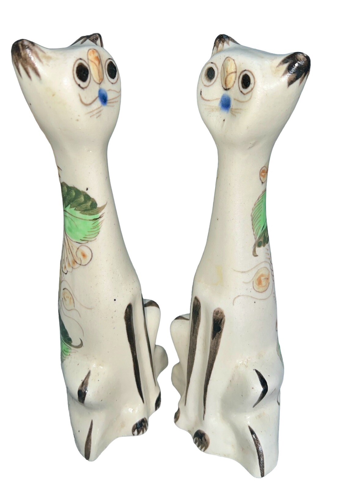 Two Vintage MCM Ceramic Flat Face Cat Figurines Siamese Flowers Kitten Kitty Two Vintage MCM Ceramic Flat Face Cat Figurines Siamese Flowers Kitten Kitty