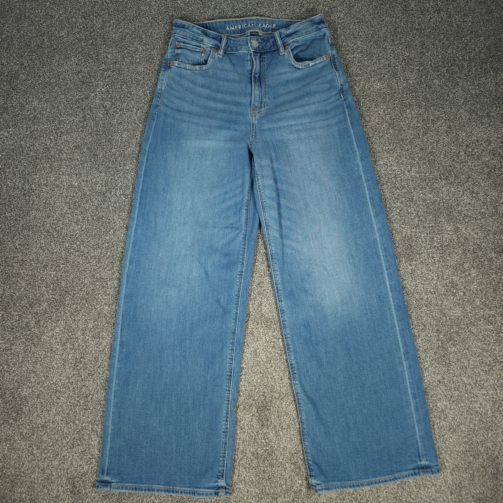 Y2K 90s Skater American Eagle Super High-Rise Baggy Wide Leg Blue Jeans Women 4