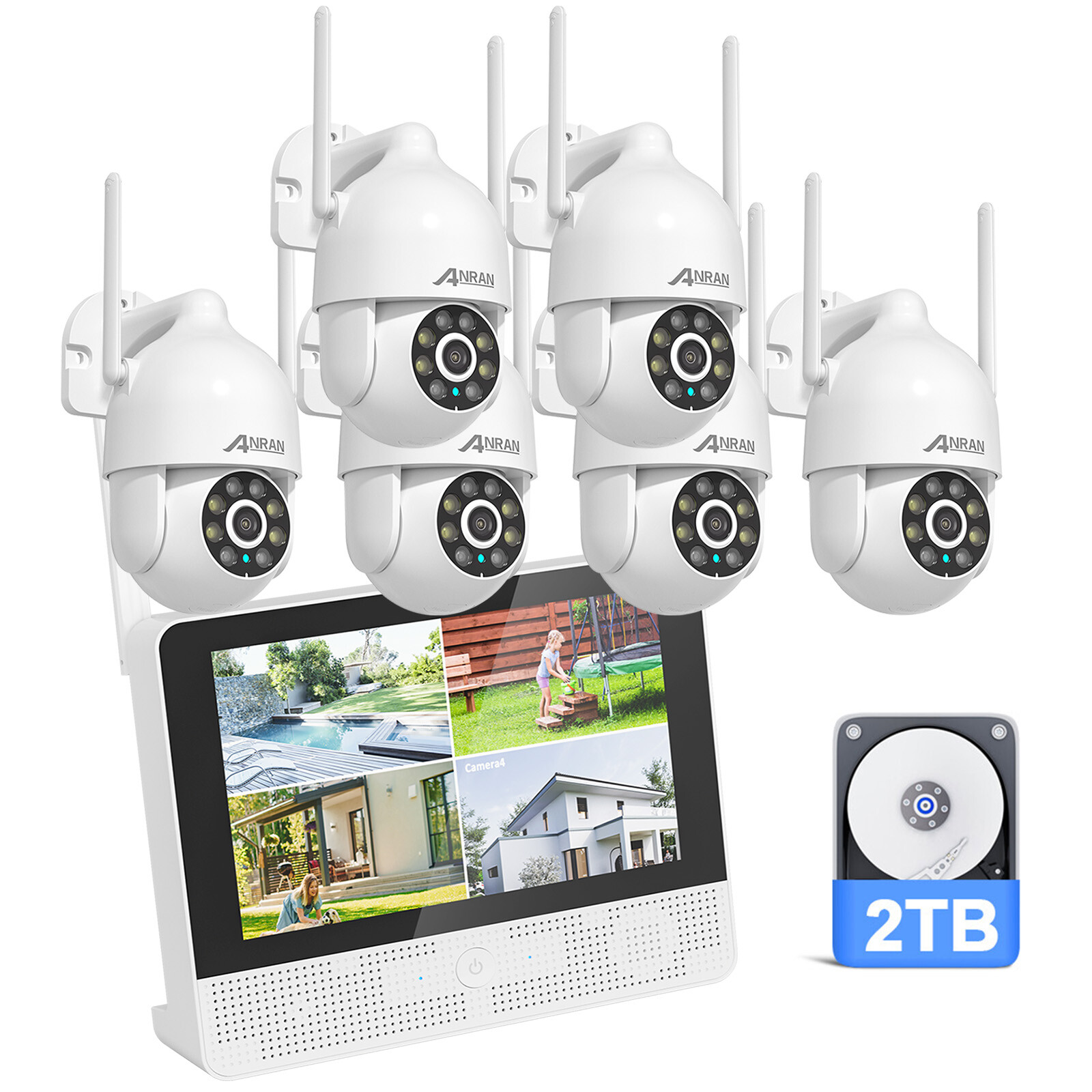 ANRAN 5MP Wireless Home Security Camera System WiFi Outdoor 360° PTZ 2TB 8CH NVR