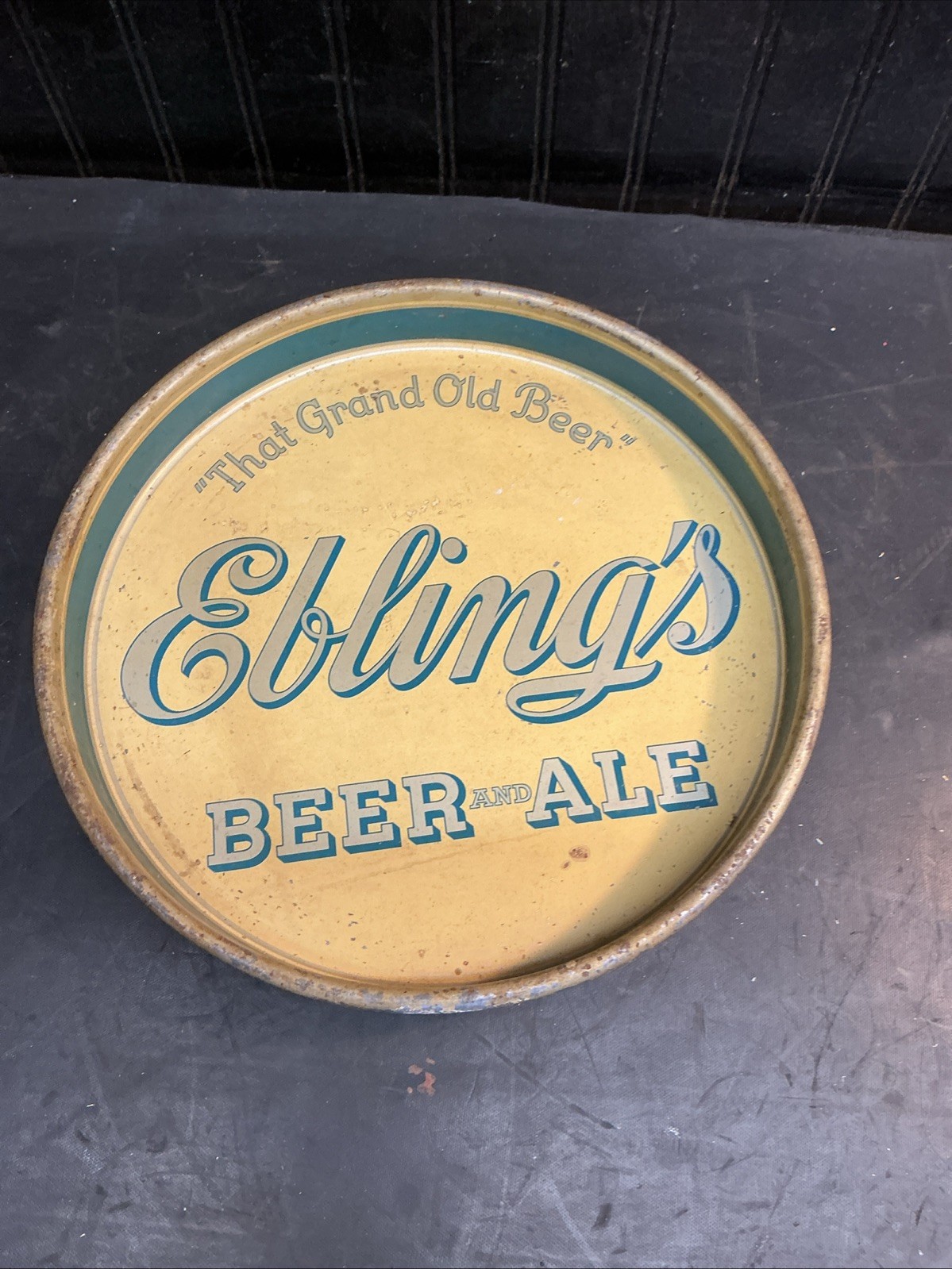 RARE 1930\'S EBLING\'S EXTRA METAL BEER TRAY SIGN EBLING BRG NEW YORK NY 1934