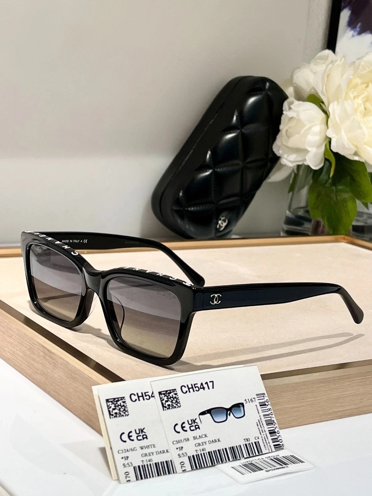 CHANEL CH5417 C501/S8 Polarized Square Sunglasses Black Gray Gradient CHANEL CH5417 C501/S8 Polarized Square Sunglasses Black Gray Gradient
