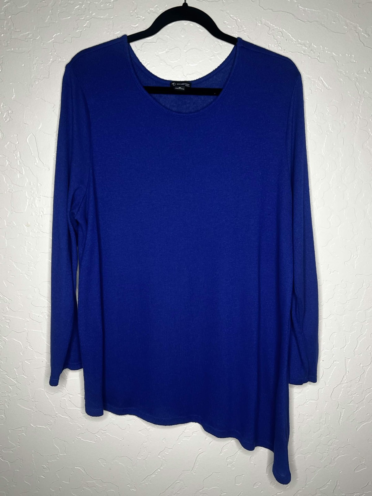 New Directions Womens 2X Royal Blue Asymmetrical Hem Tunic Top Long Sleeve