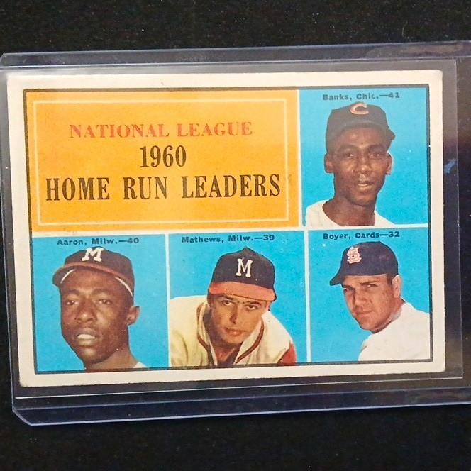 1961 Topps League Leaders NL 1960 HR Leaders Aaron Mathews Banks Boyer #43