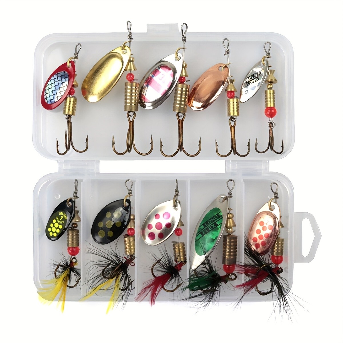 10pcs Spinning Lure Kit with Box Metal Fishing Baits for Trout, Bass, Salmon 10pcs Spinning Lure Kit with Box Metal Fishing Baits for Trout, Bass, Salmon