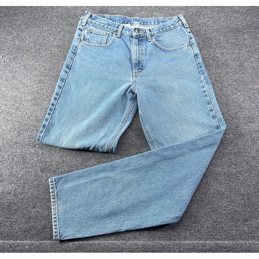 Carhartt B17 DST Relaxed Fit Jeans Mens 34x34 Blue Stonewash Straight Leg Denim