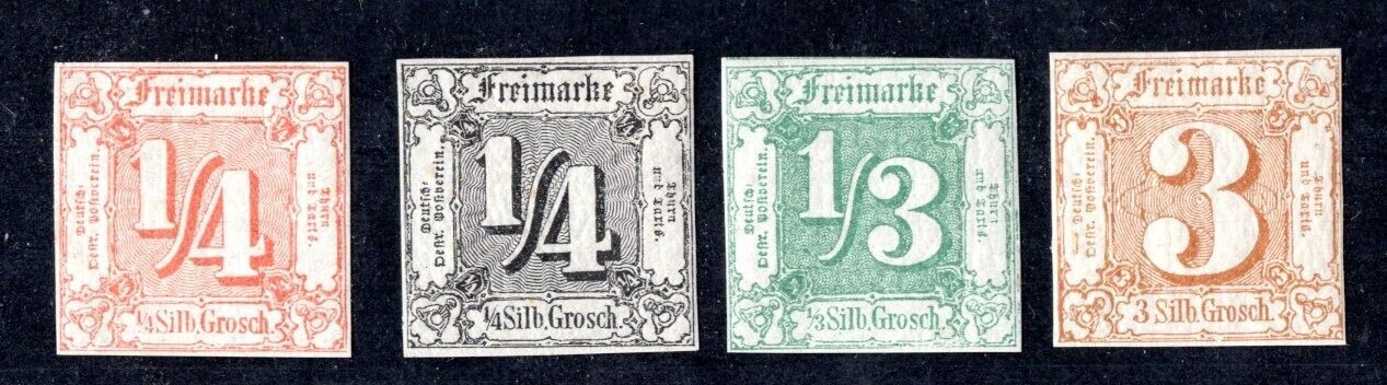 Germany Thurn & Taxis 1859-1860 Sc. #8, 15, 16, 20 Only Sc. #8 Is Lightly Hinged